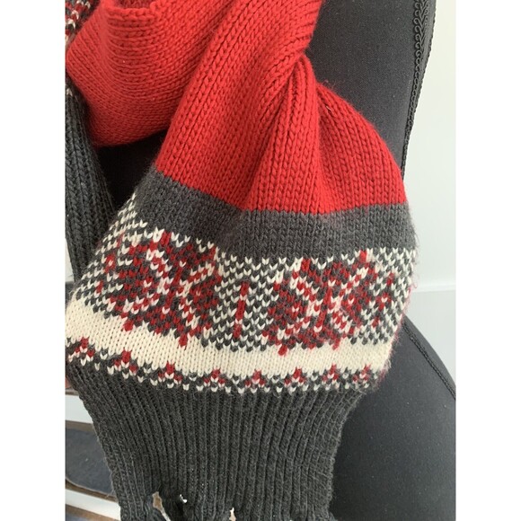 Scarf Multifunction Knit Snowflake‎  Tassels Gray Red White  80x10 Winter Chunky - Picture 6 of 7